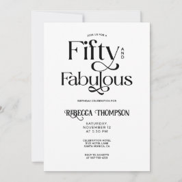 Fifty Fabulous Black White Script 50th Birthday Einladung