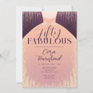 Fifty & Fabulous Elegant Gold Dress 50th Birthday Einladung