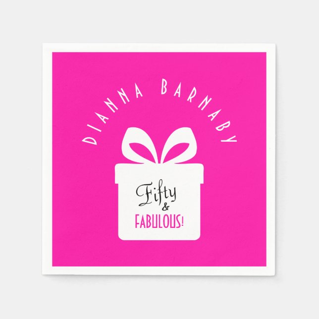 Fifty & FABULOUS! Girly Pink Birthday Party Serviette (Vorderseite)