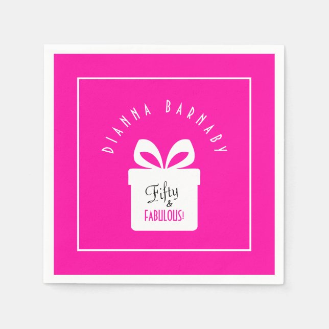 Fifty & FABULOUS Hot Pink 50th Birthday Gift Paper Serviette (Vorderseite)