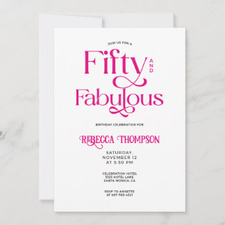 Fifty Fabulous Hot Pink Script 50th Birthday Einladung