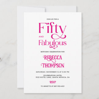 Fifty Fabulous Hot Pink Script 50th Birthday Einladung