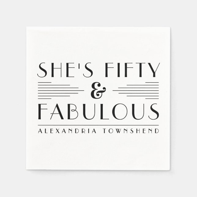 Fifty & Fabulous Lines Art Deco 50th Birthday Serviette (Vorderseite)