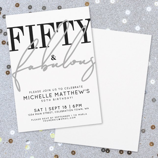 Fifty Fabulous Modern 50th Birthday Party Einladung (Fifty Fabulous Modern 50th Birthday Party Invitation)