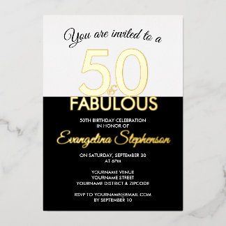 Fifty Fabulous Modern Black Gold 50th Birthday Folieneinladung