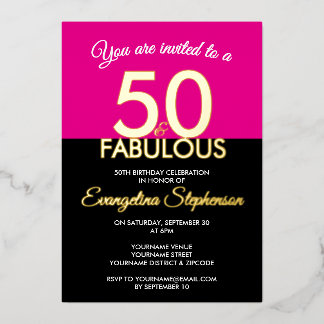 Fifty Fabulous Modern Black Pink 50th Birthday Folieneinladung