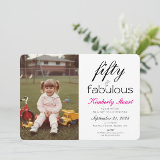 Fifty & Fabulous Photo 50th Script Birthday Party Einladung