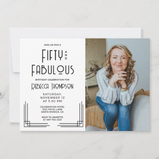 Fifty Fabulous Photo Art Deco Black 50th Birthday Einladung