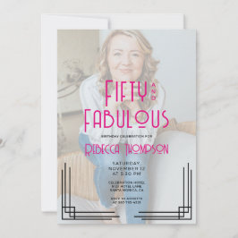 Fifty Fabulous Photo Pink Art Deco 50th Birthday Einladung