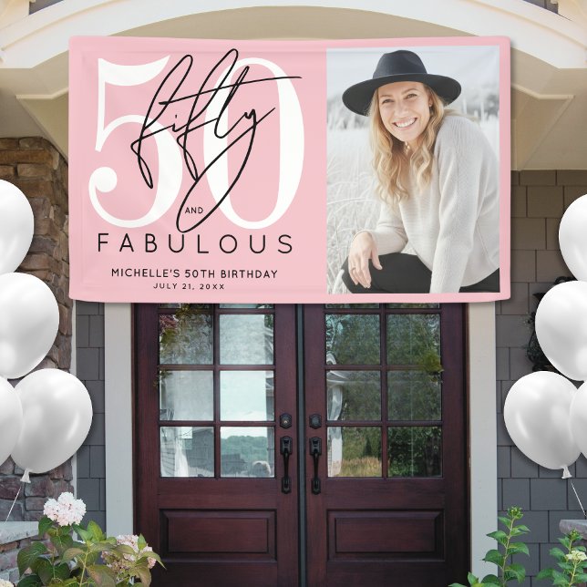 Fifty Fabulous Pink 50th Birthday Party Banner (Fifty Fabulous Pink 50th Birthday Party Banner)