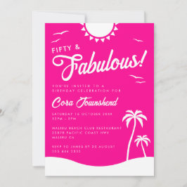 Fifty & Fabulous Pink Beach 50th Birthday Party Einladung