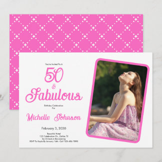 Fifty & Fabulous Pink Black 50th Birthday Party Einladung