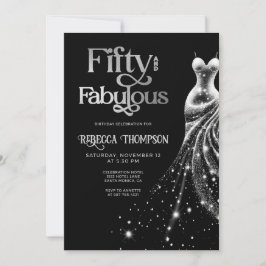 Fifty Fabulous Silver Dress Black 50th Birthday Einladung