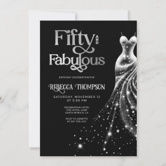 Fifty Fabulous Silver Dress Black 50th Birthday Einladung