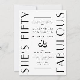 Fifty & Fabulous White Art Deco 50th Birthday Einladung