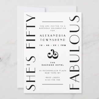 Fifty & Fabulous White Art Deco 50th Birthday Einladung