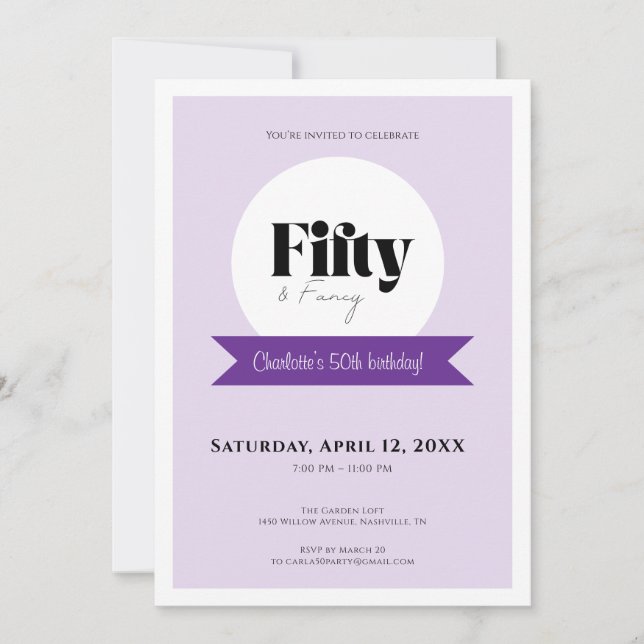 Fifty & Fancy • Elegant Purple 50th Birthday  Einladung (Vorderseite)