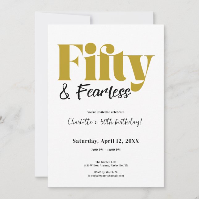 Fifty & Fearless 50th Birthday Invitation Einladung (Vorderseite)