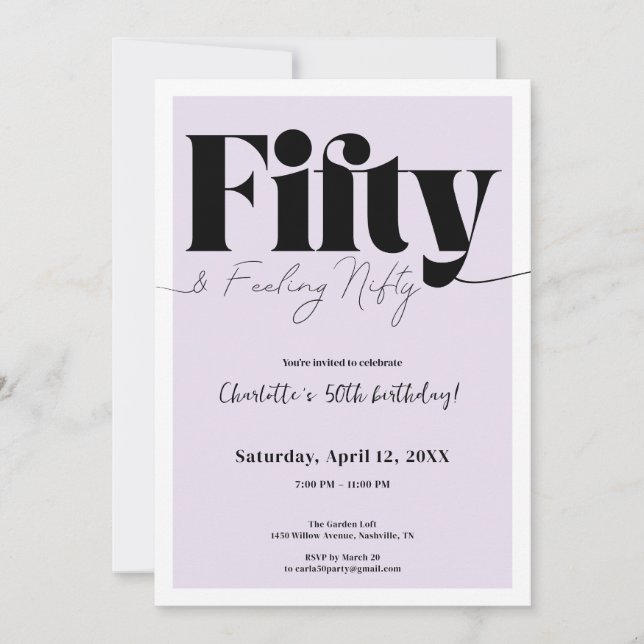 Fifty & Feeling Nifty 50th Birthday• Purple Design Einladung (Vorderseite)
