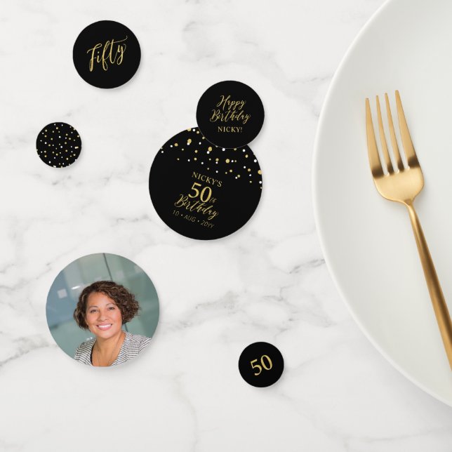 Fifty | Gold & Black Confetti 50th Birthday Party Konfetti (Gruppe)