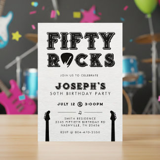 Fifty Rocks Guitar Pick 50th Birthday Party Einladung