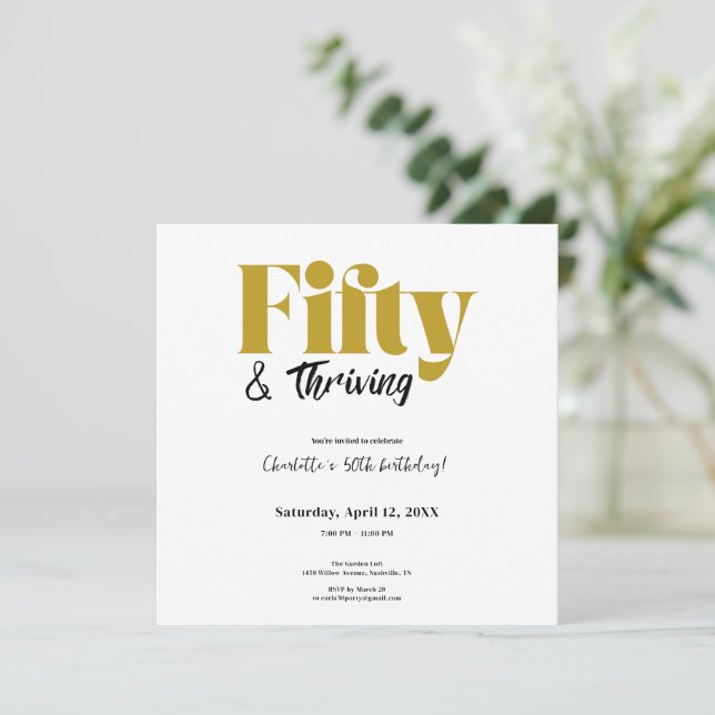 Fifty & Thriving 50th Birthday Invitation Save The Date (Stehend Vorderseite)
