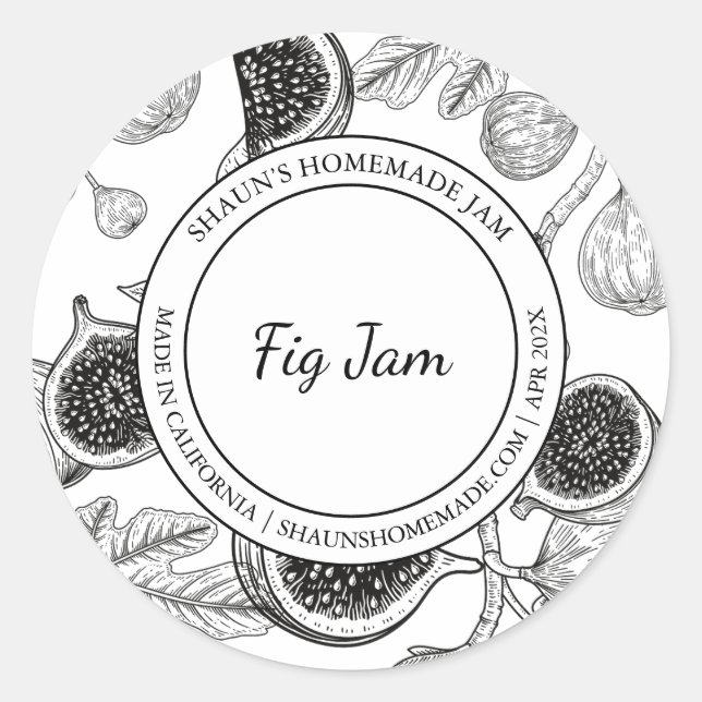Fig Jam Sketch Modernes Label Runder Aufkleber (Vorderseite)