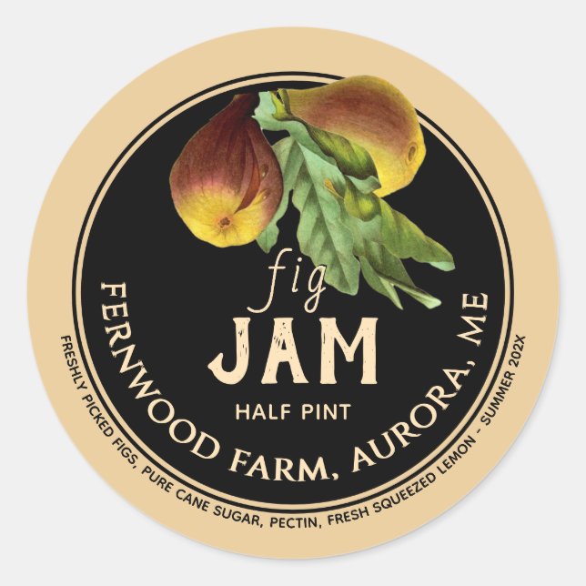 Fig Jelly Jar Label Kraft Homemade Runder Aufkleber (Vorderseite)