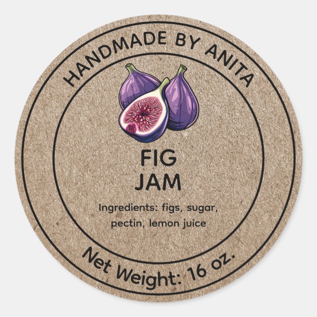 Fig Jelly Jar Label Kraft Papierstil Runder Aufkleber (Vorderseite)