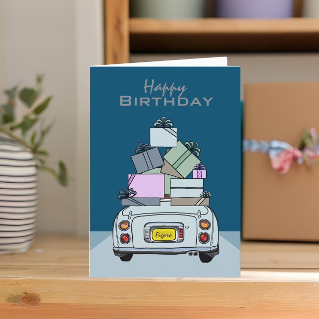 Figarations Pale Aqua Figaro Carte Anniversaire (A cute blue figaro birthday card you can send to your car or your friends)