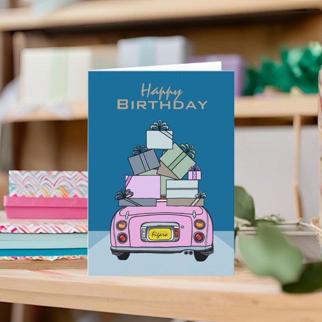 Figarations Pink Figaro Voiture Bonne Carte Annive (A pink figaro birthday card you can send to your car or your friends)