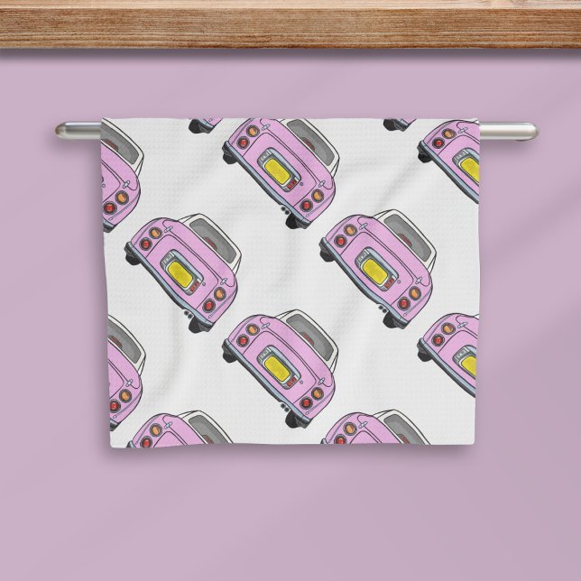 Figarations Rose Figaro Voiture Motif Serviette de (A fun pink figgy pattern kitchen towel just for you)