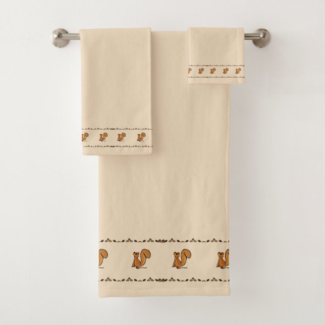figdewdrop Squirrel Acorn & Leaves Bath Towel Set (En situation)