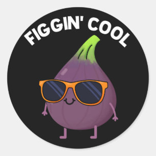 Figgin Cool Funny Fig Food Puff Dark BG Runder Aufkleber