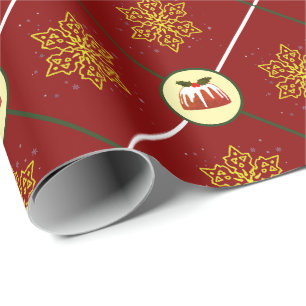 Figgy Pudding and Gold Snowflakes Weihnachten Geschenkpapier