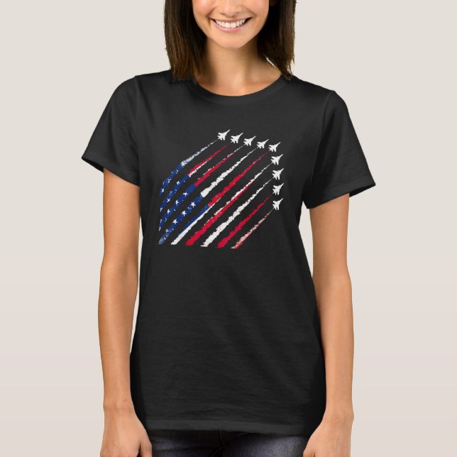 Fighter Jet Airplane USA Flag 4th Of July Patrioti T-Shirt (Vorderseite)
