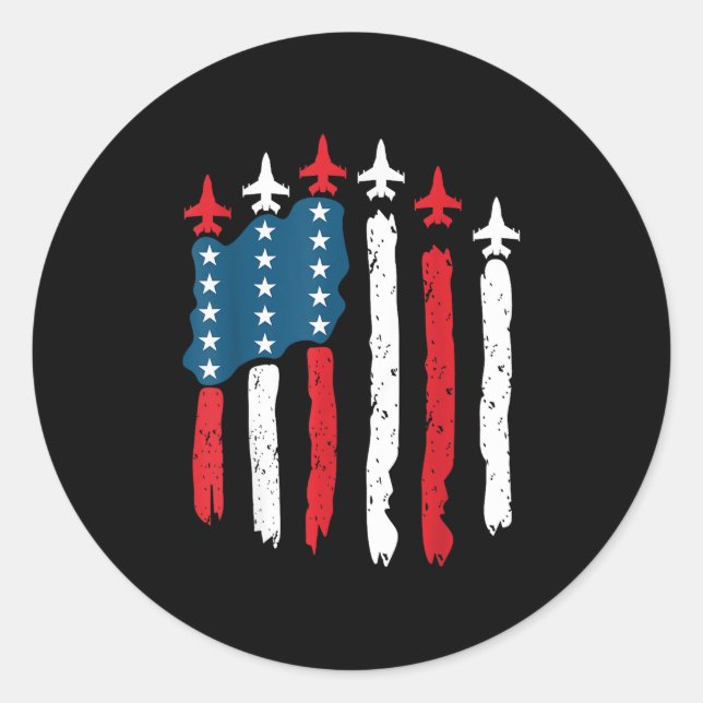 Fighter Jet Flugzeug USA Flag 4. Juli Patrioti Runder Aufkleber (Vorderseite)