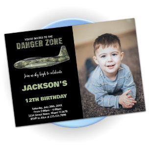 Fighter Jet Invitations Anniversaire Noir avec pho