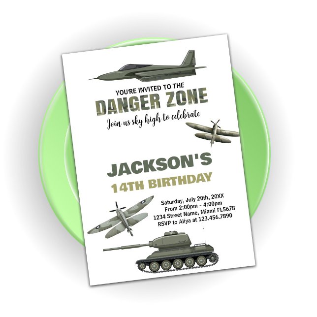 Fighter Jet Invitations Anniversaire Zone de dange (Fighter Jet Birthday Invitations Danger Zone)