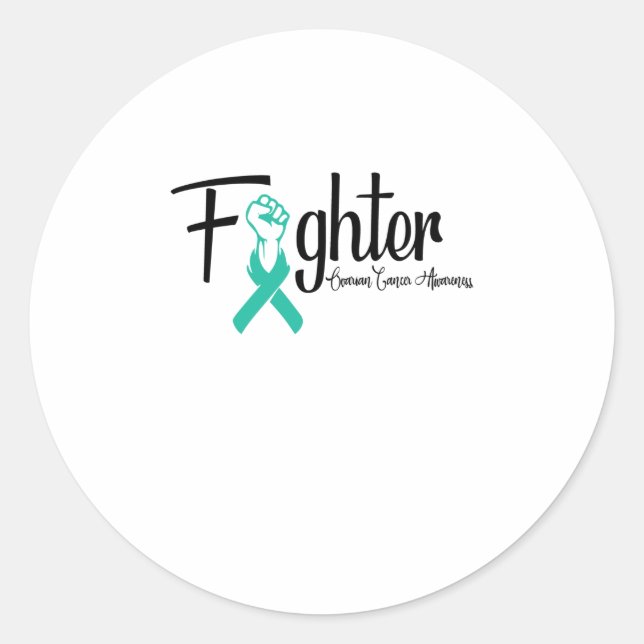 Fighter Ovarian Cancer Awareness Teal Ribbon Runder Aufkleber (Vorderseite)