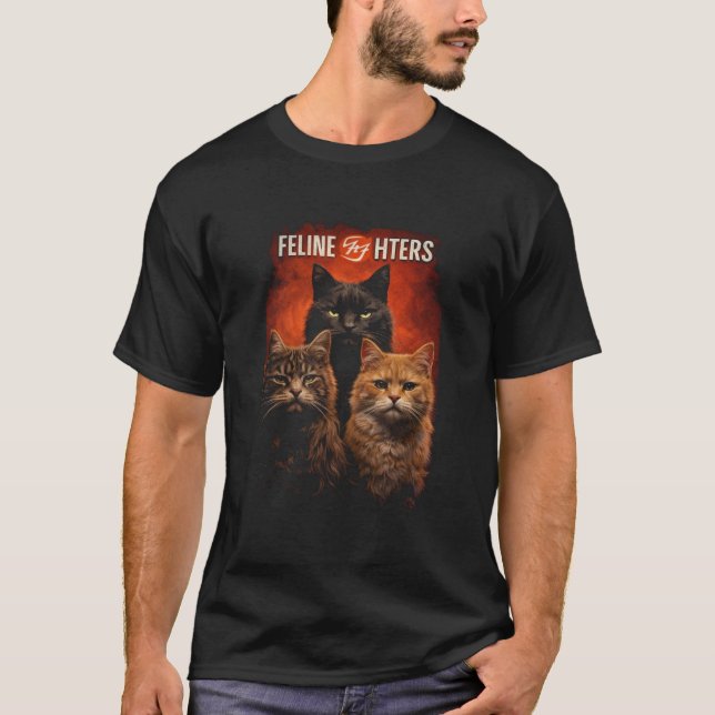 Fighters Cat Parody Poster, Feline Fighters Rock C T-Shirt (Vorderseite)