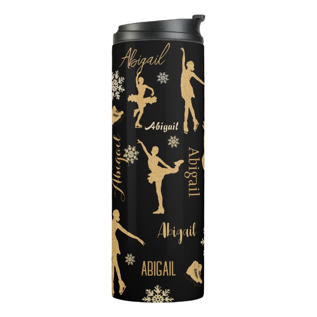 "Figue Skaten", goldene personalisierte Silhouette Thermosbecher (Nach links gedreht)