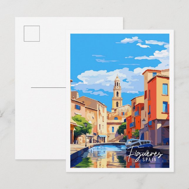 Figueres Spain Vintage Illustration Postkarte (Vorne/Hinten)