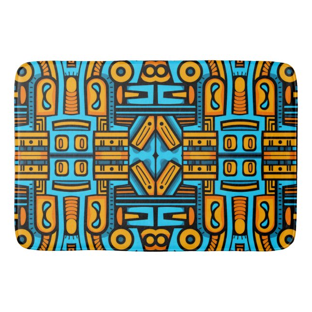 Figurative Abstrakt Bold Blue Orange Badematte (Vorderseite)