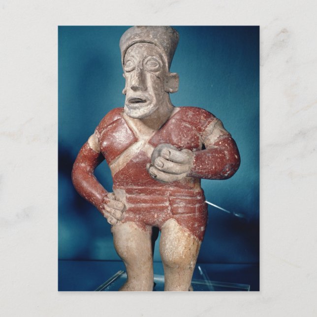 Figürchen eines tlachtli Spielers, der einen Postkarte (Vorderseite)