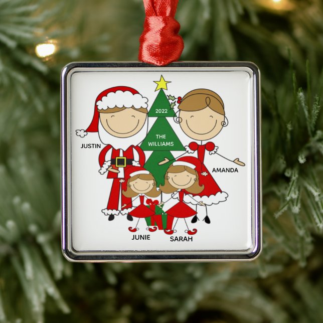 Figure mignonne Famille de 4 ornement de Noël (Arbre)