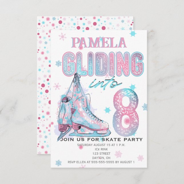 Figure Patinage 8e invitation de fête d'anniversai (Devant / Derrière)