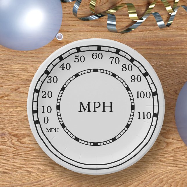 Figures Classic Car Speedometer MPH Monogramm Pappteller (Fun speedometer inspired paper plate perfect for all motor  themed parties)