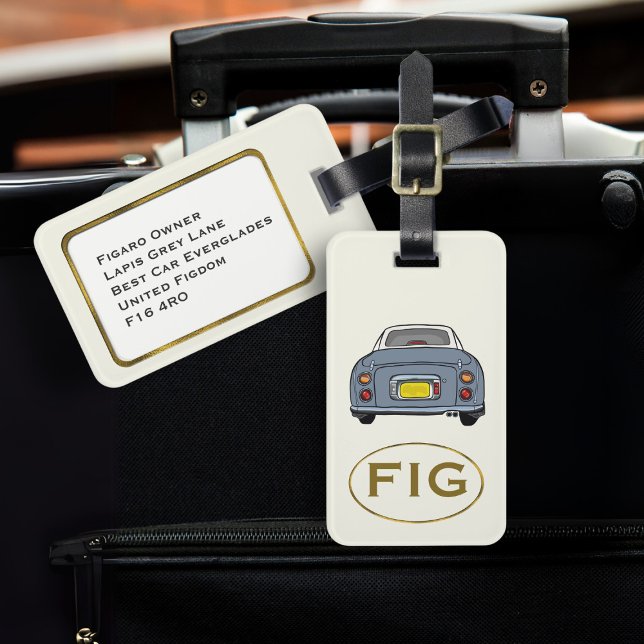 Figures Monogram Lapis Figaro Auto Gepäckmarke Gepäckanhänger (Fun lapis figgy luggage tag for your road trip adventures. Just add your initials & address details)