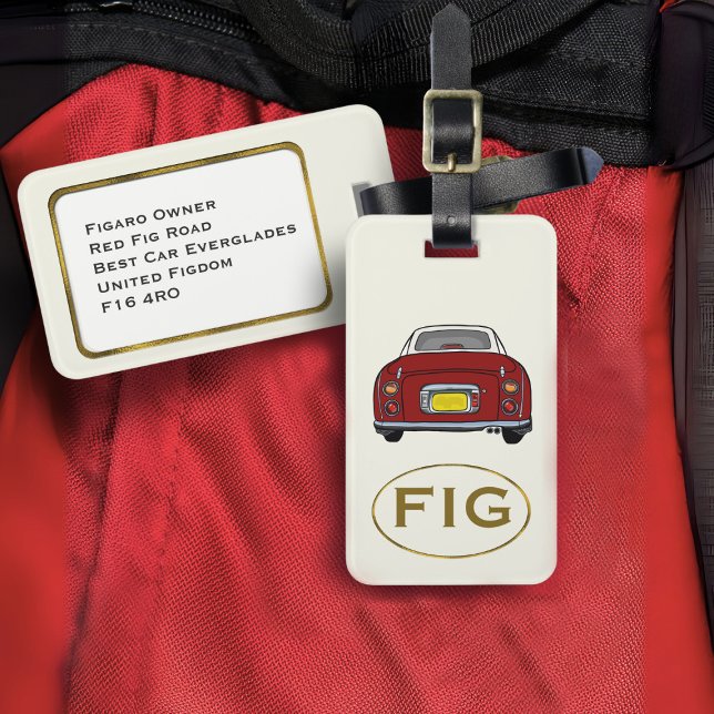 Figures Monogram Red Figaro Auto Gepäckmarke Gepäckanhänger (Fun red figgy luggage tag for your road trip adventures. Just add your address details)